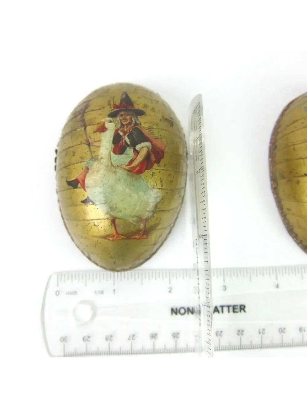 Antique Halloween Candy Container Dresden Paper Mache Egg Witch Mother Goose